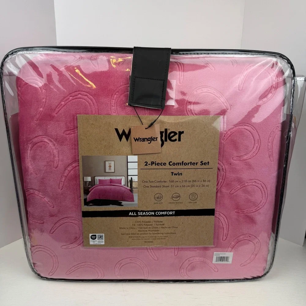 Wrangler Pink Horseshoe 2-Piece Twin Comforter Set All Season Soft Bedding NEW